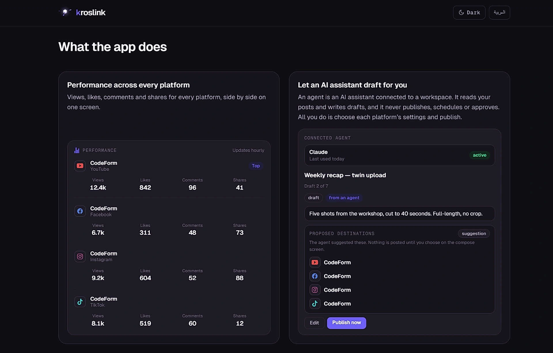 What the app does — performance and the AI assistant (English)